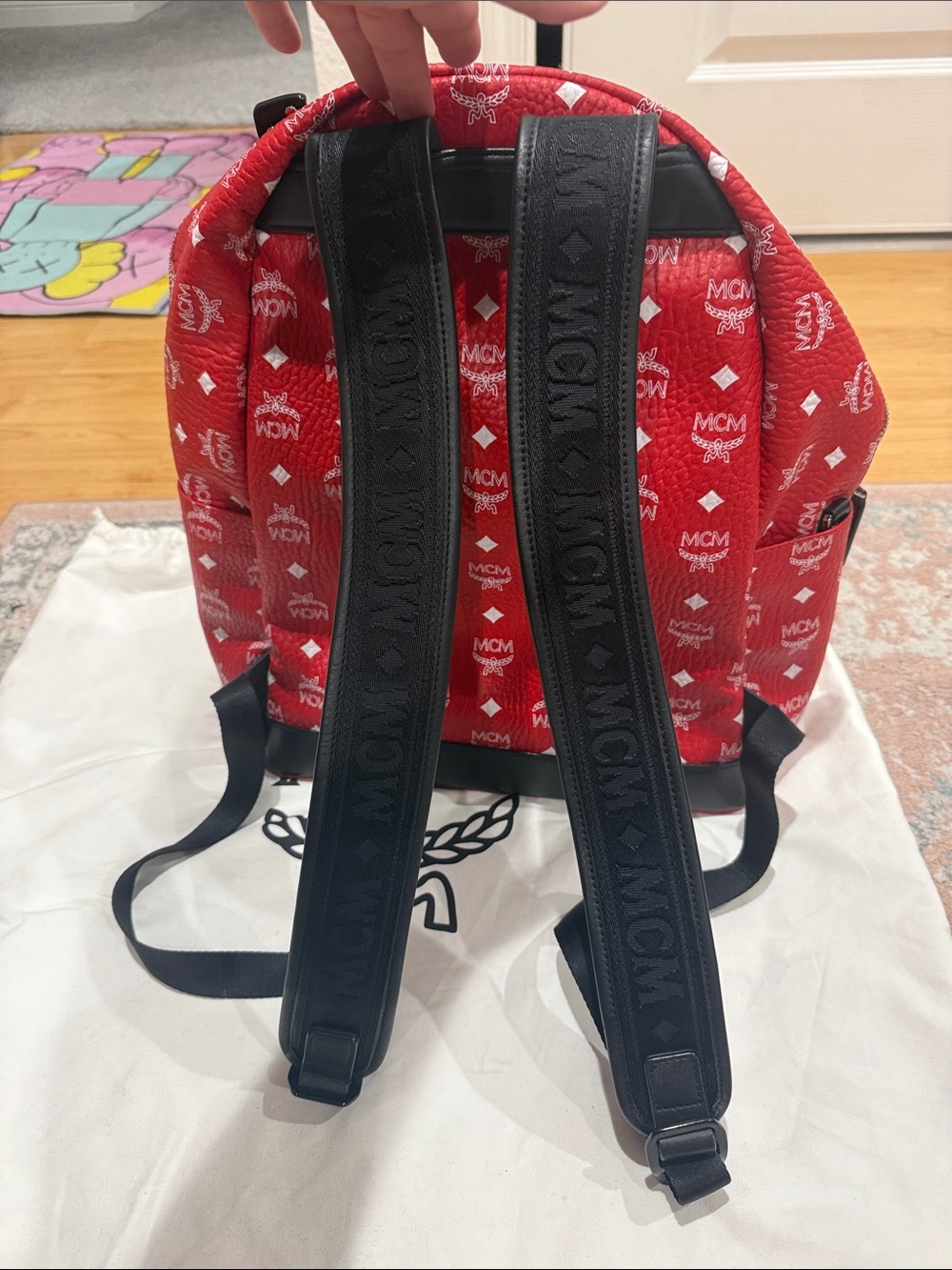 MCM Red Logo Print Mini Backpack - Picture 4 of 8
